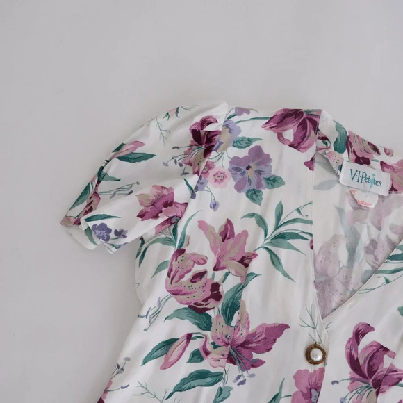 Vintage VIP Petites White w Purple  Floral Button Drop Waist Swing Dress 4 - Picture 10 of 10